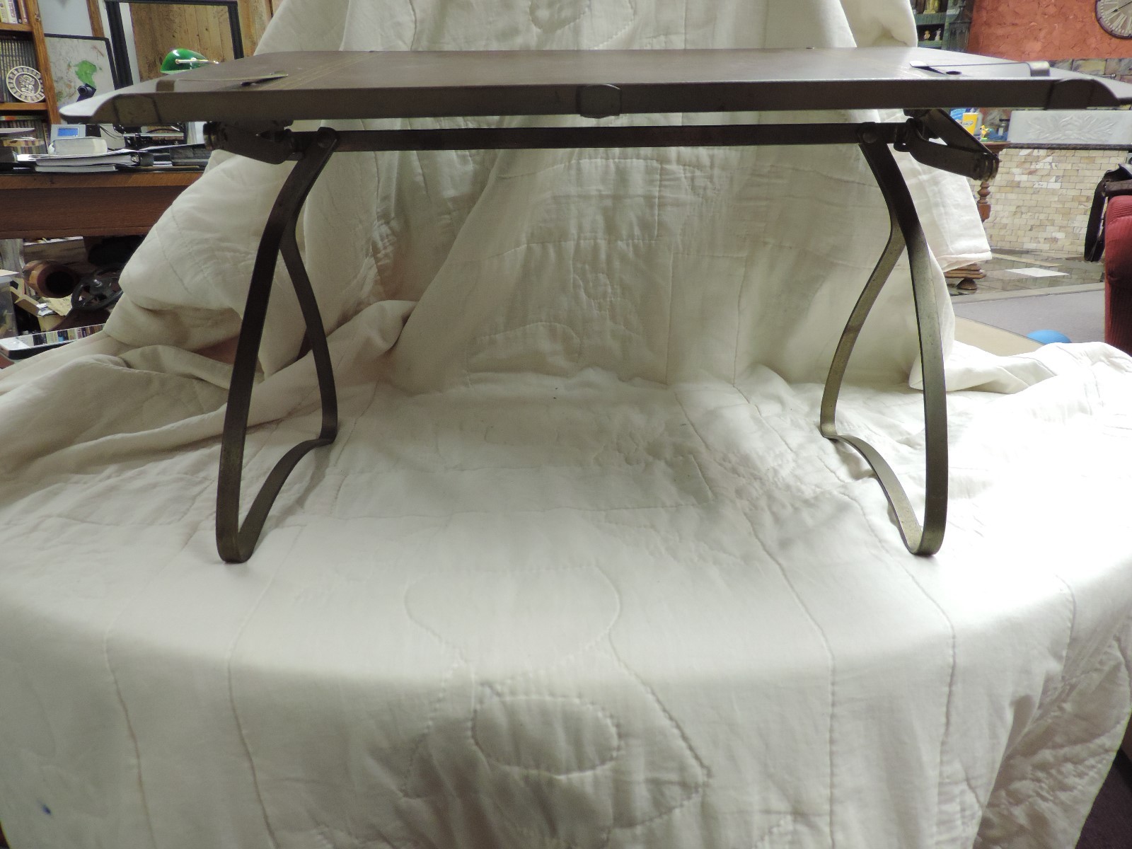 Vintage Ponten All Purpose Folding Stand Adjustable Arms Brown Gold Lap Table