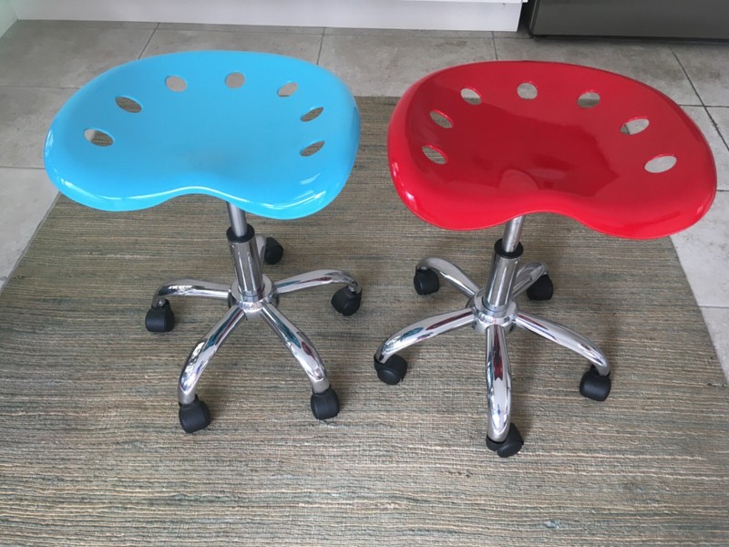 Two Adjustable Tractor Seat Desk Chairs Red And Blue Office Chairs