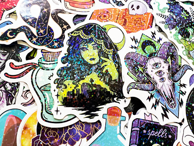 10-100 Cool Holographic & Reflective Sticker Pack Gothic Themes Lot For Laptops