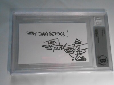 TAD STONES Signed Sketch 3x5 Index Card Disney DarkWing Duck Beckett BAS Slab