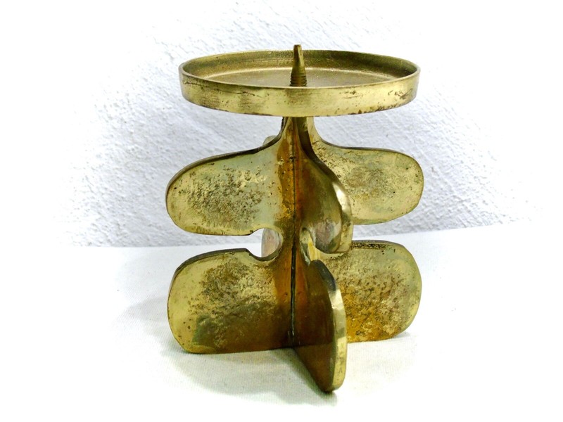 Alte KerzenstÃ¤Nder *Gallo* 15cm Brutalismus Messing 1070g Top Rar -Dachbodenfund