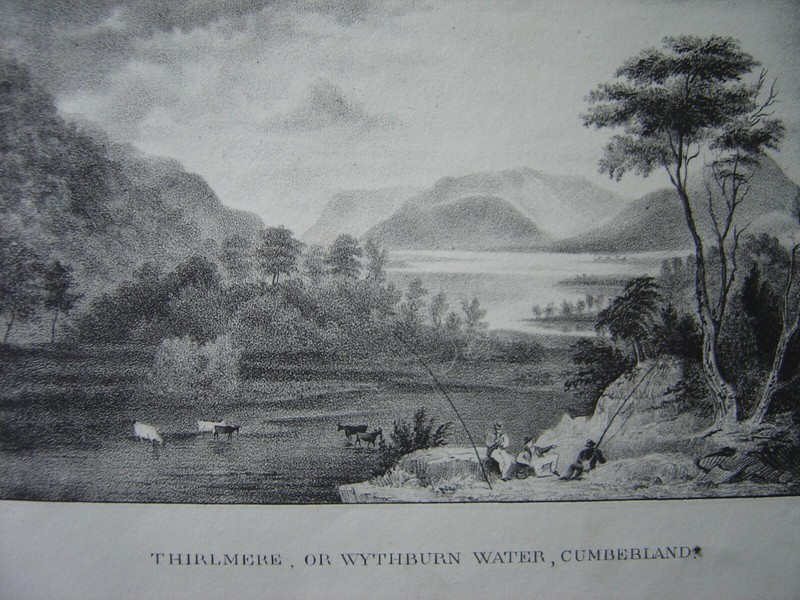Belle Lithographie Du Lac Thirlmere  Wythburn Water Dans Le Cumberland C1830