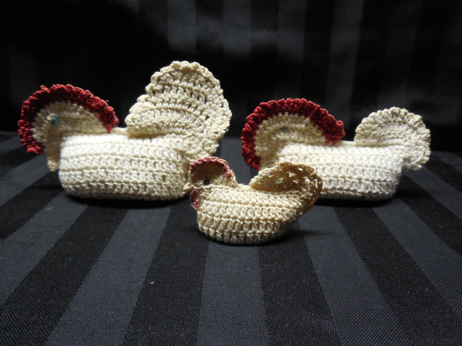 Antique Lot of 3 Hand Crocheted Stuffed Chickens Spring Easter