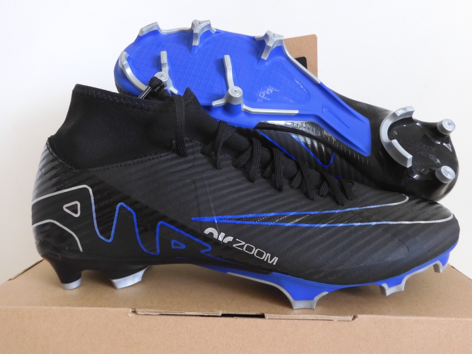 Nike Zoom Mercurial Superfly 9 Academy Fg / Mg Black-Blue Sz