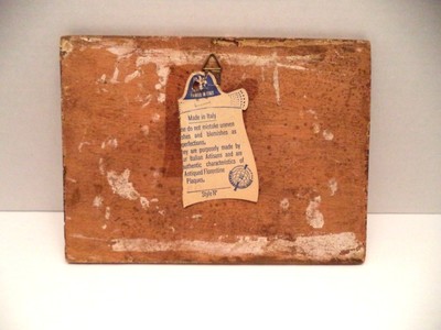 4x8 Florentine Italy tole ware gold gilded wood plaque picture lute player vtg