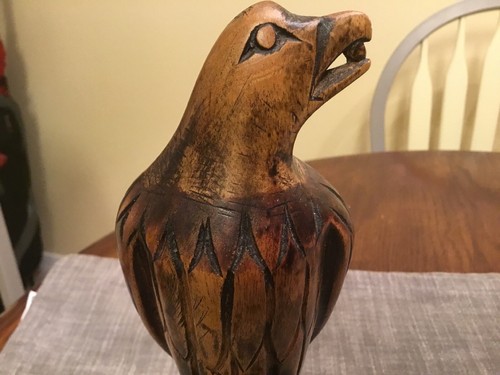 Vintage 10” Tall Hand Carved Perched EAGLE On Perch - Super Sharp!