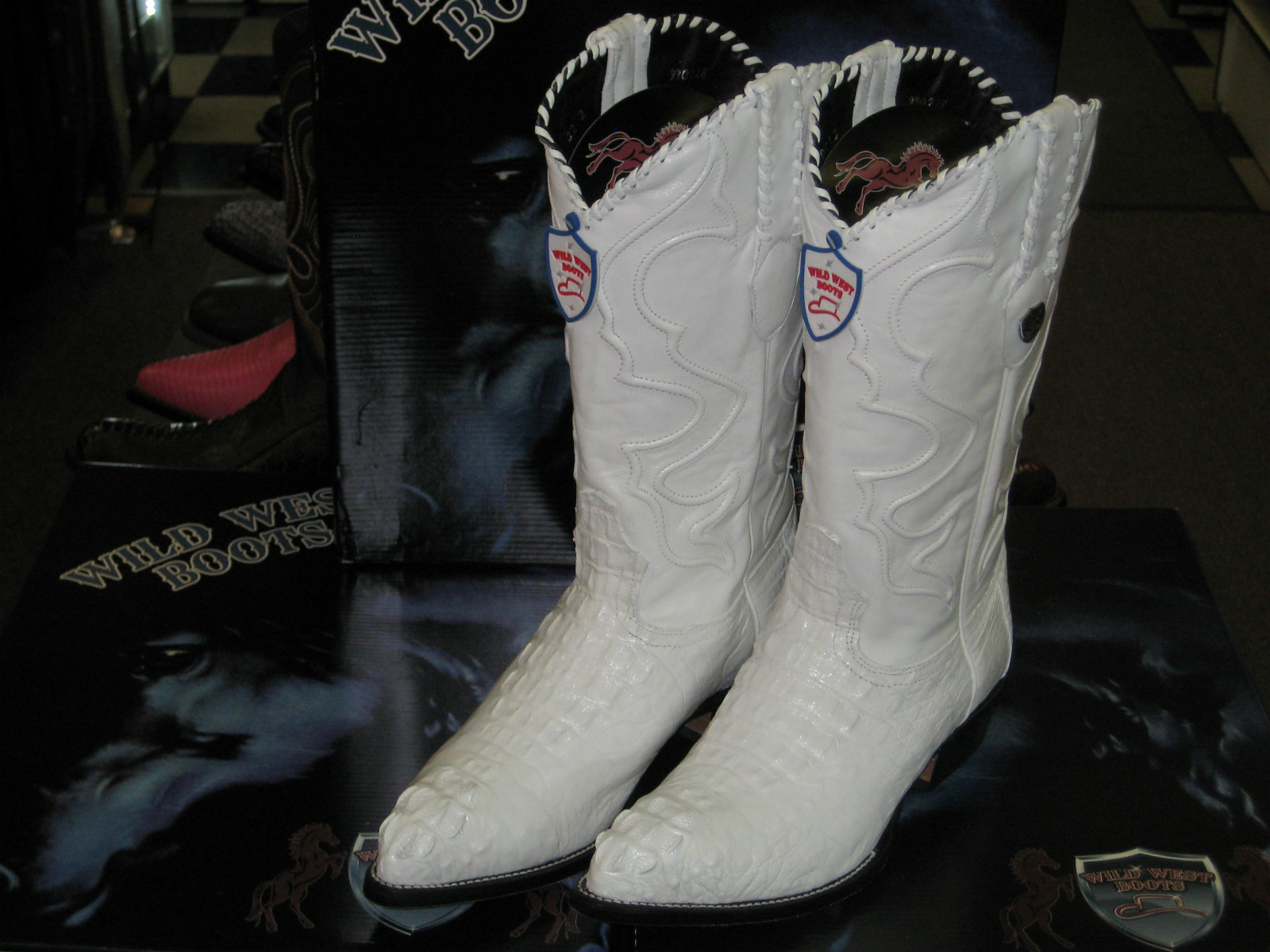 Pre-owned Wild West Boots Wild West White Genuine Crocodile Hornback Western Cowboy Boot J-toe (d) 2990228