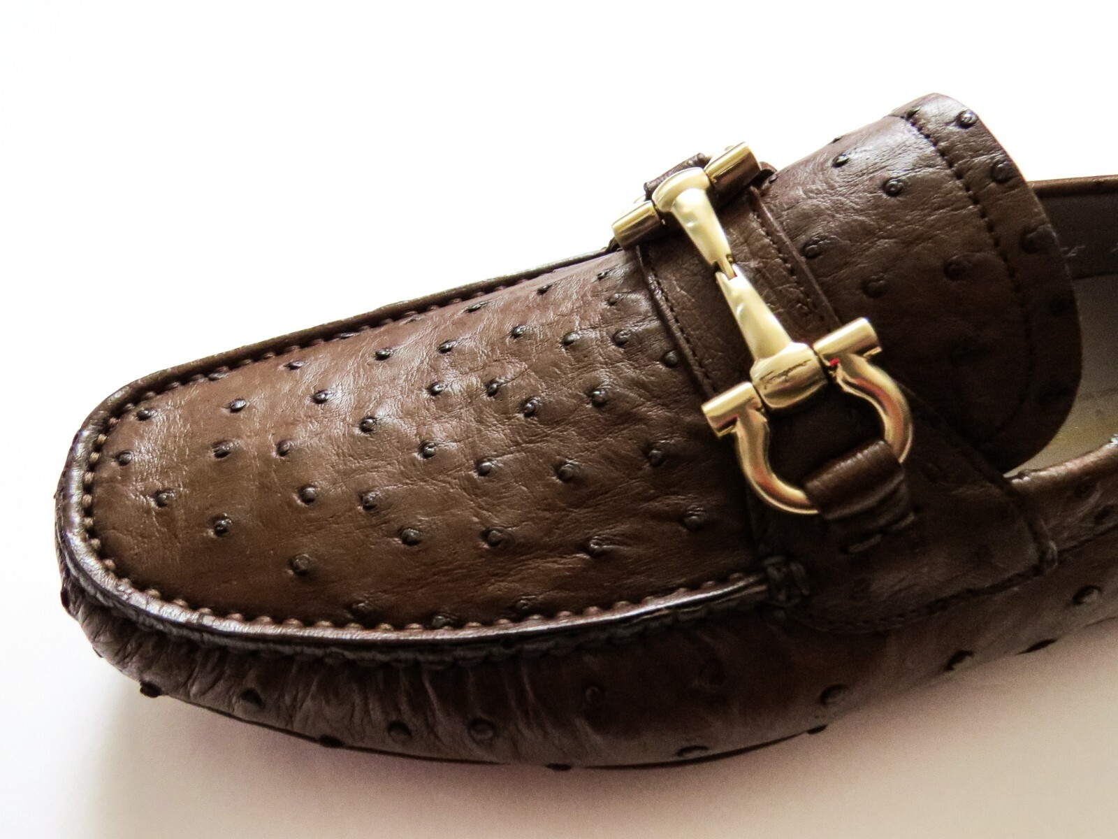 Pre-owned Ferragamo Salvatore  Brown Ostrich Leather Loafers Shoes Size 7 Us 41 Eu 6 Uk