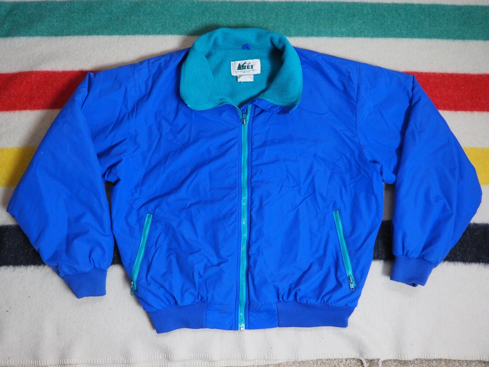 VTG 90s REI Retro Blue Nylon Fleece Lined Zip Outdoor Hiking