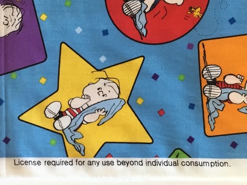Peanuts Fabric Charlie Brown Linus Blue Red Green 3+yd X 45 Stars Circle Square