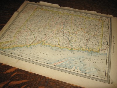 1883 Hardesty's Encyclopedia Map of Connecticut CT USA Copper Plate Print