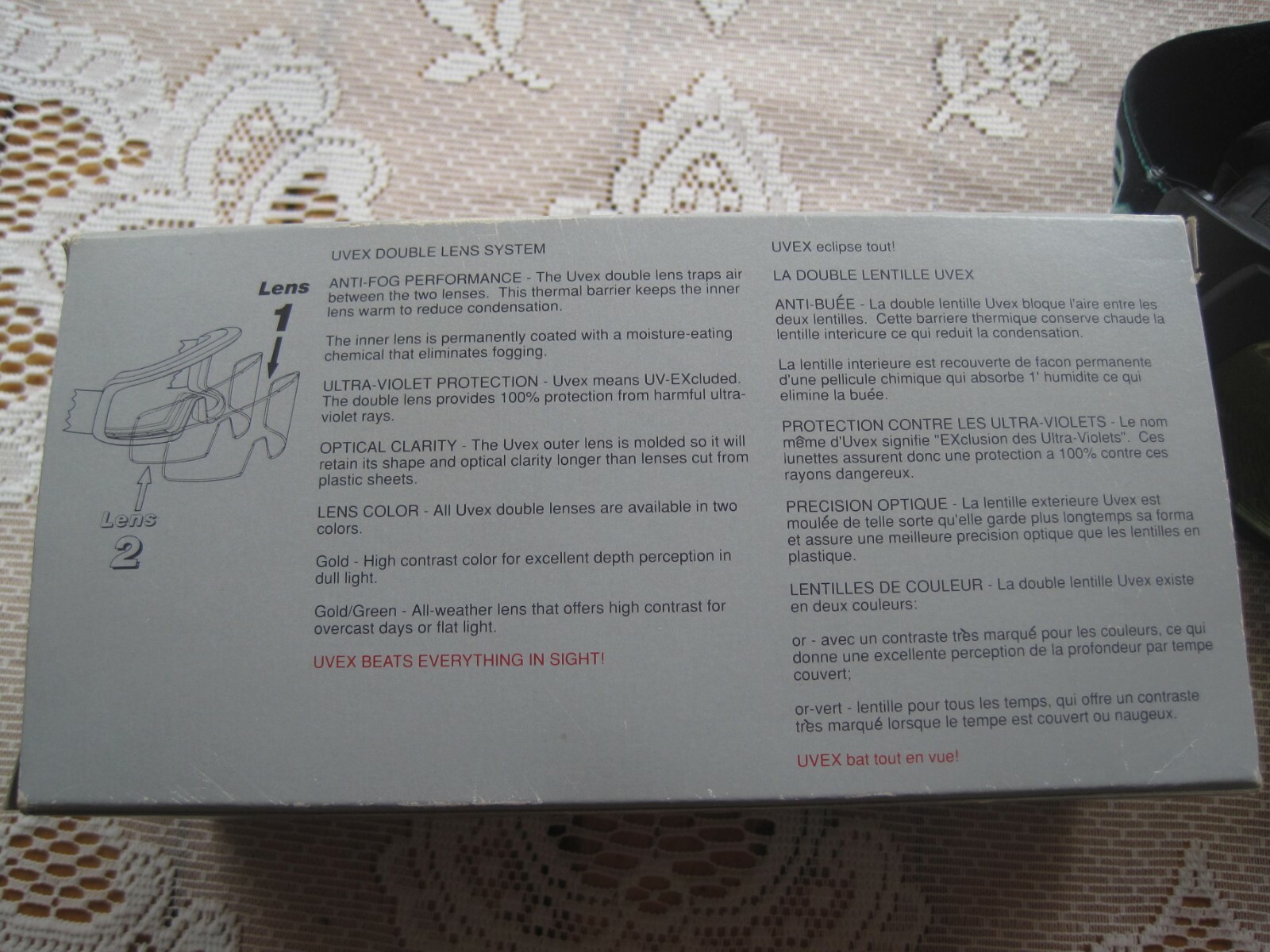 Vintage UVEX Double Lens Anti-Fog SIERRA Black Green GOGGLES Unworn?? USA