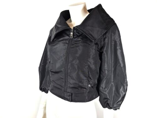 Prada Women's Cropped Light Jacket Cowl Collar Silk Black Prada Women's Cropped Light Jacket Cowl Collar Silk Black