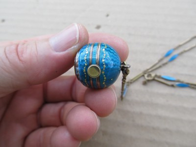 Art Deco Bucherer Enamel Guilloche Ball Pendant Watch .925 Sterling w/ Fob Chain