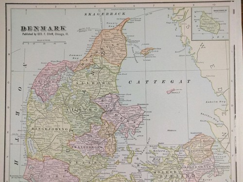 Vintage 1901 DENMARK Map 11