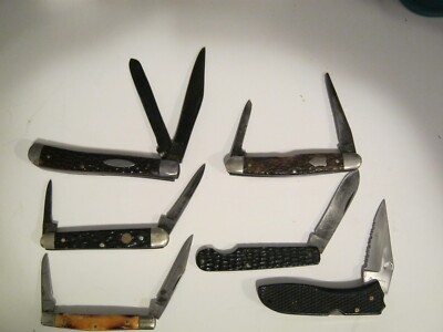 VINTAGE FOLDING POCKET KNIVES ONE LOT, SIX POCKET KNIVES: BOKER, SYRACUSE KNIFE