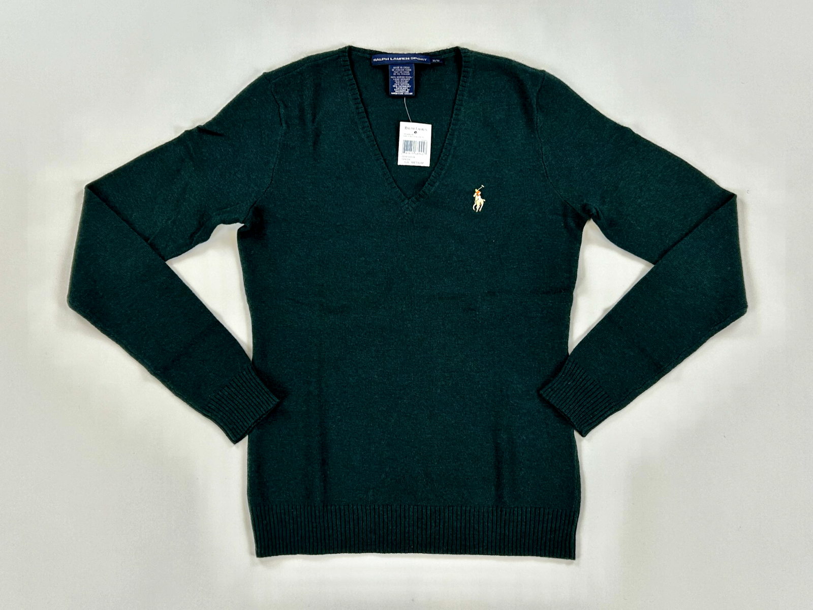 Женский свитер Polo Ralph Lauren RL Sport из смесовой шерсти с V-образным вырезом - Зеленый - Средний