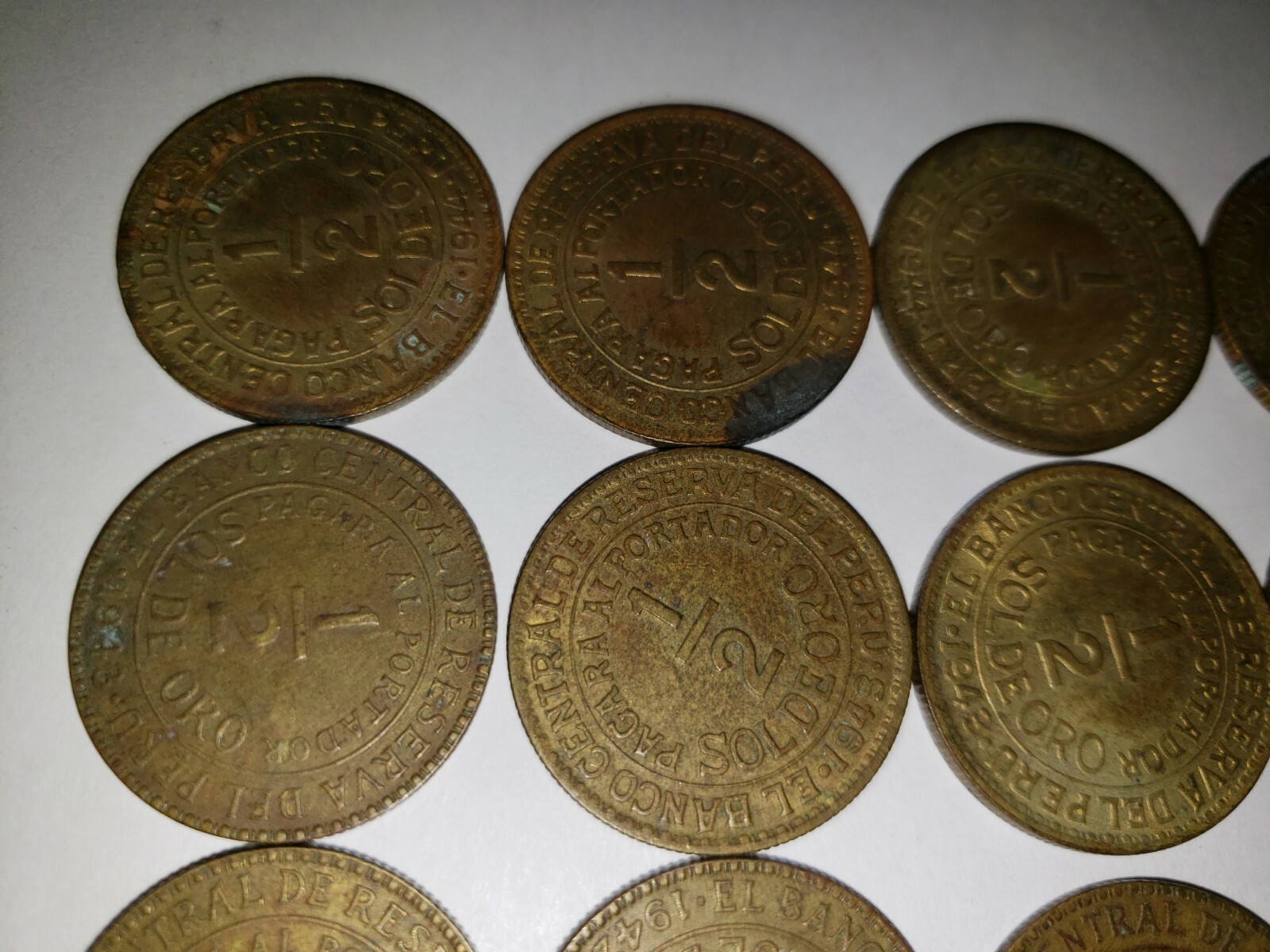 Peru Coin Collection, 18 Total Coins, 1942-44 1/2 Sol Coins