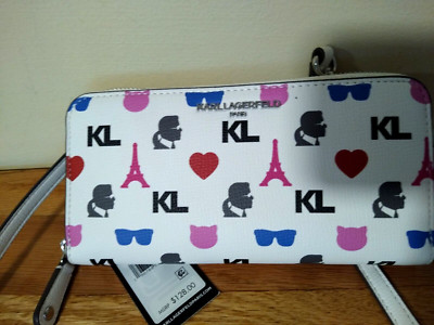 Karl Lagerfeld Paris Crossbody Wallet    White w/Multi    New $128  (DSLRT07K)