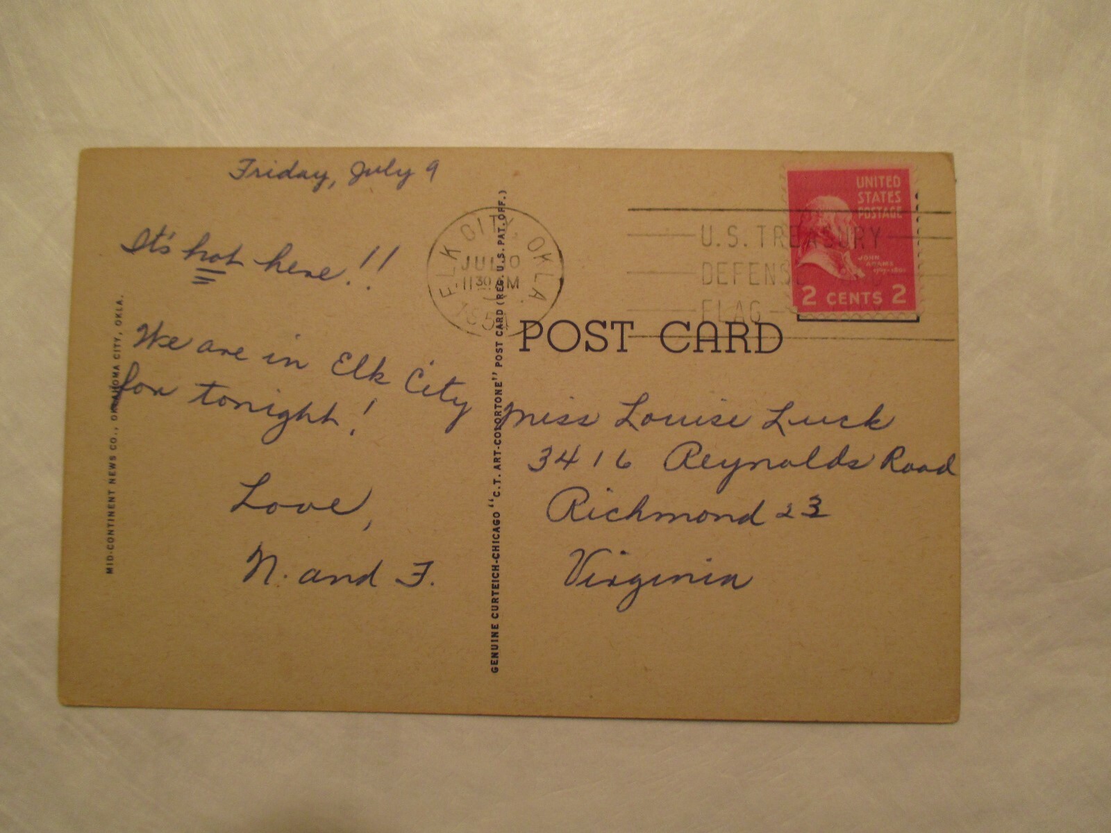 The Sooner State Oklahoma OK Postcard