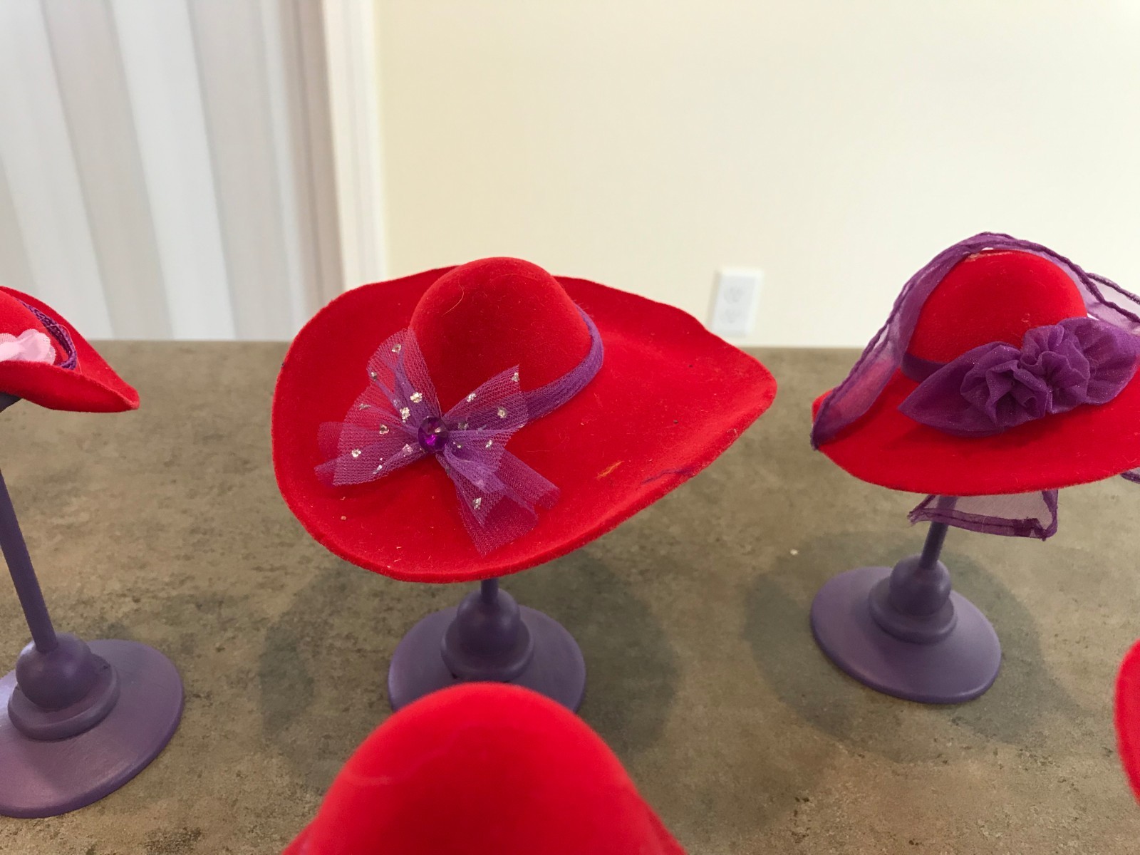 Red Hat Society Party Favors Lot of 8 Hats with Stands
