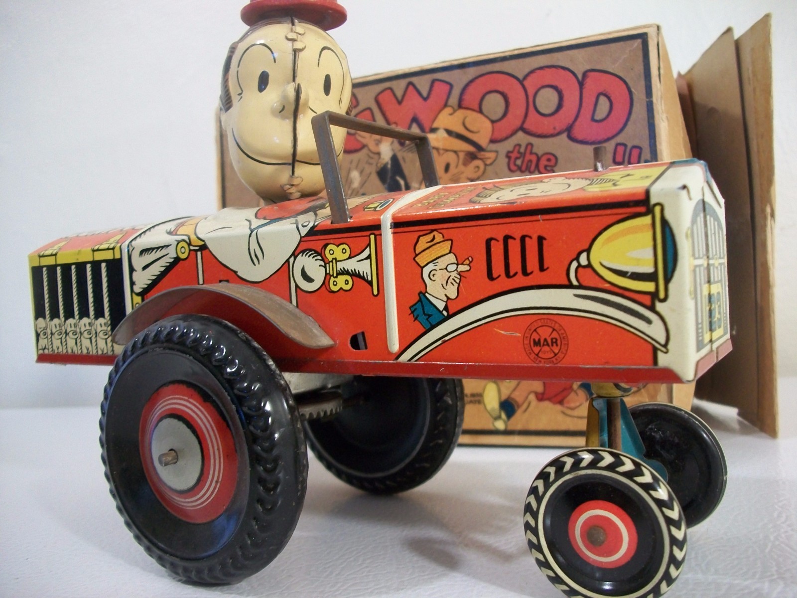 Vintage Marx 'Dagwood The Driver' Tin Windup Crazy Car With Original Box