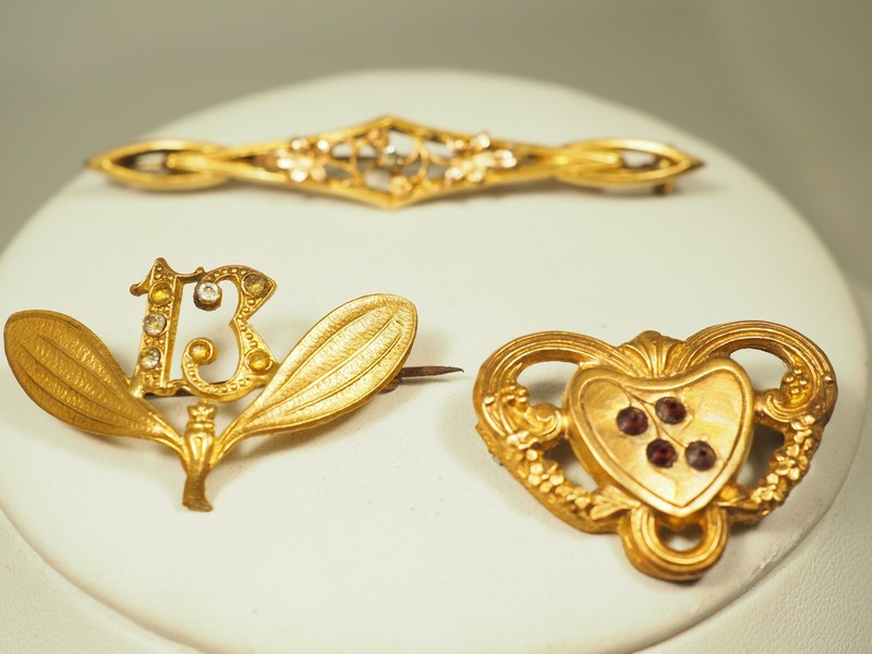 3 Broches Anciennes Plaque Or Oria Antique Brooch