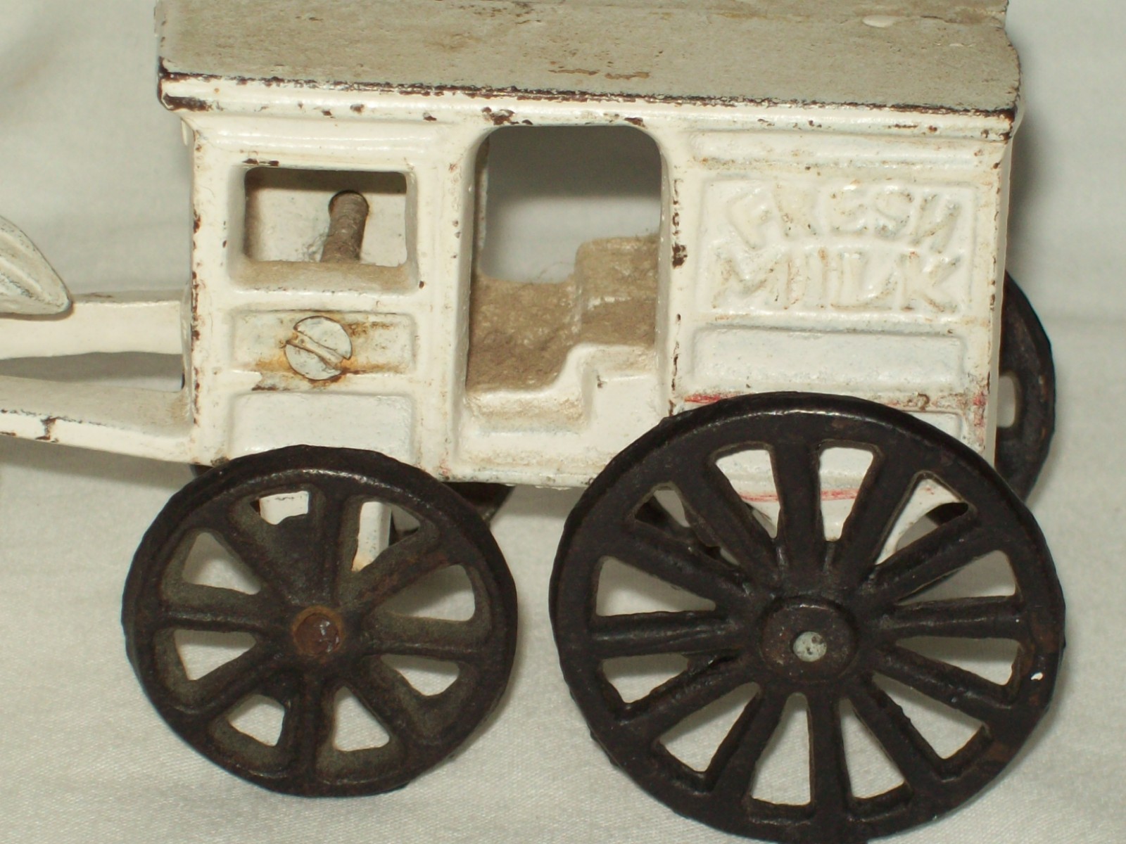 Vintage ~ Cast Iron ~ Fresh Milk Wagon with Horse  ~ Split Casting