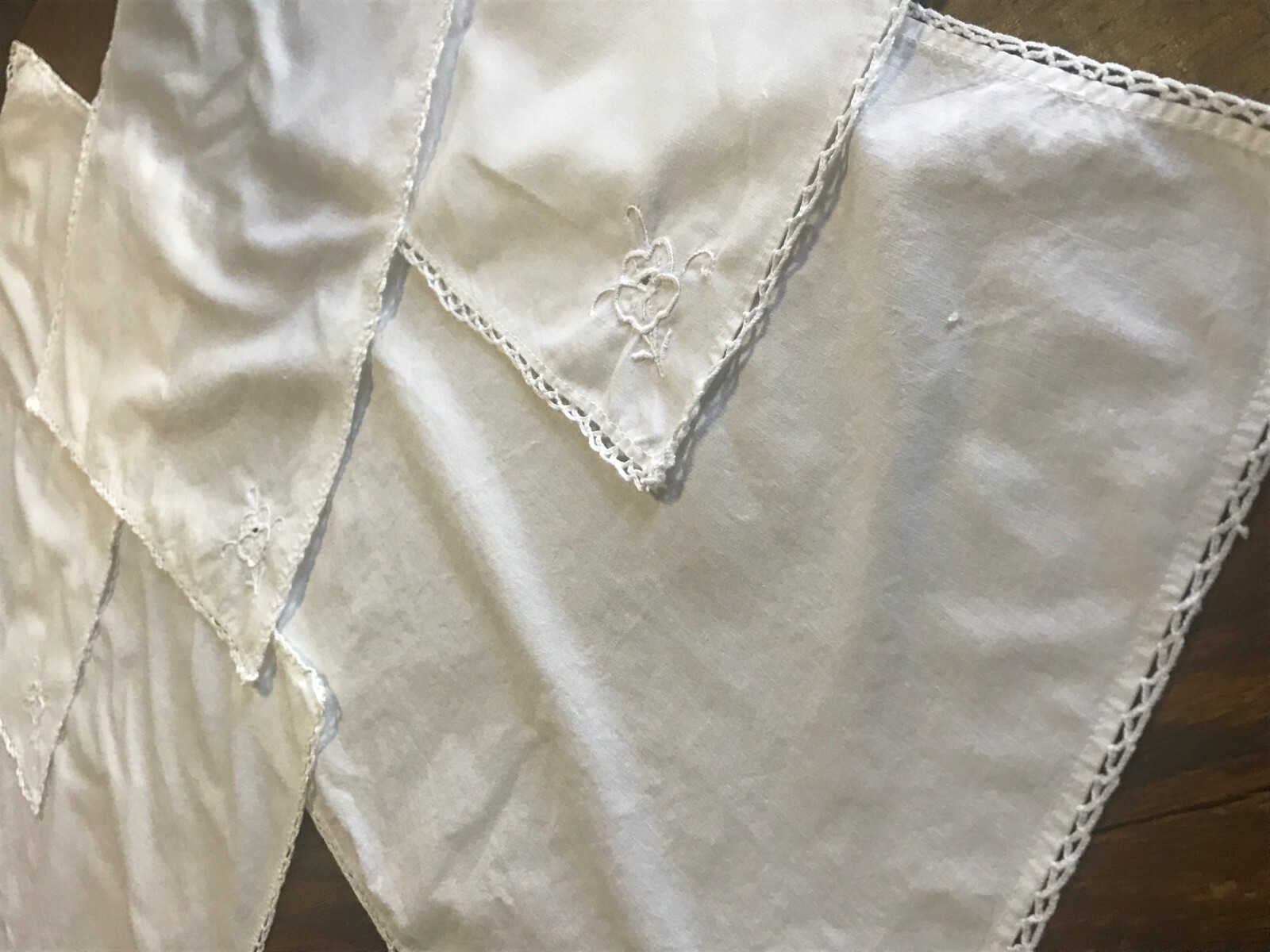 Vintage Lot of 5 Bright White Cut Work Cotton Napkins Crocheted Trim 15