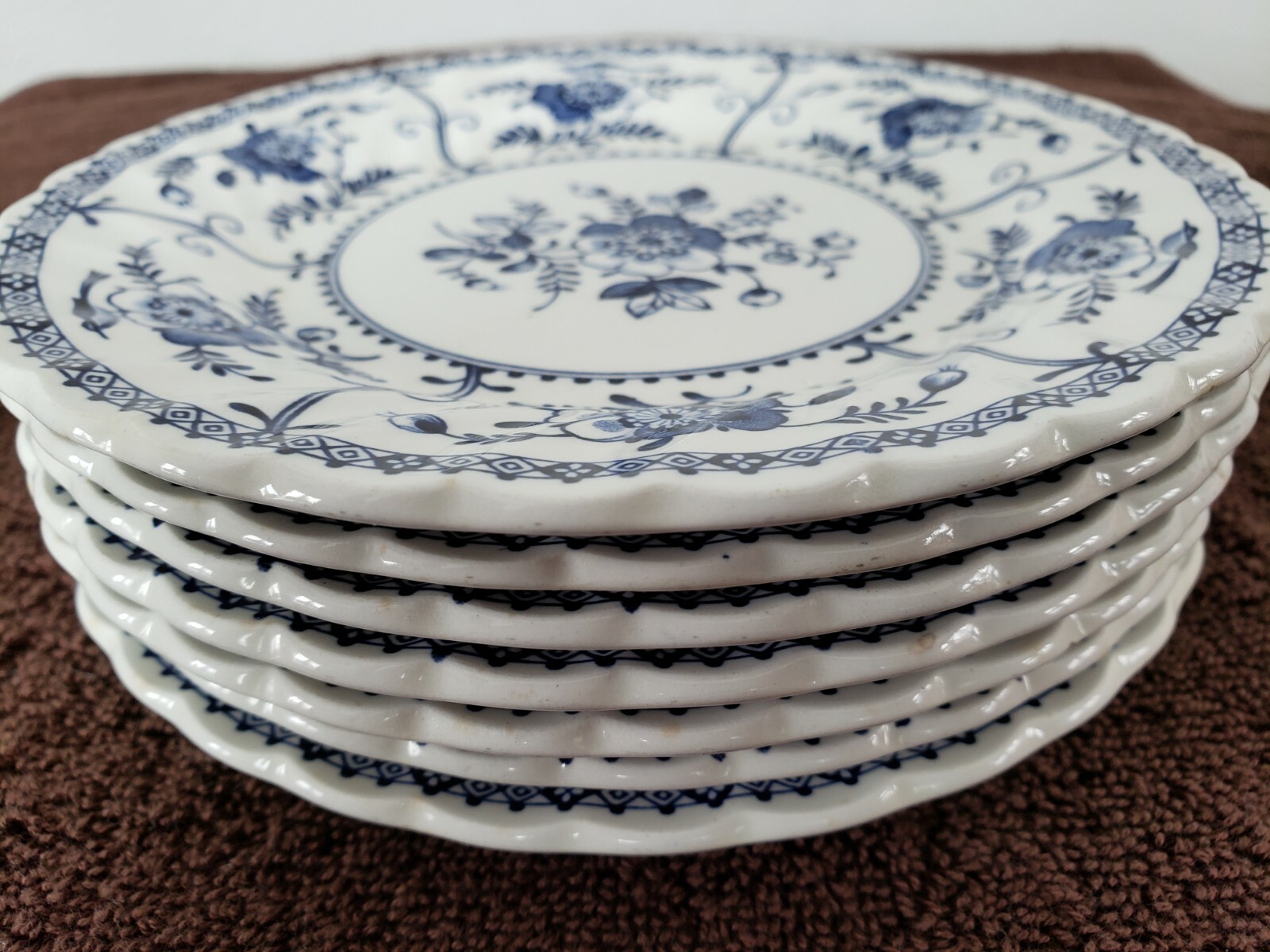 7 Vtg Johnson Brothers England INDIES Ironstone Bread & Butter Pl Blue and White