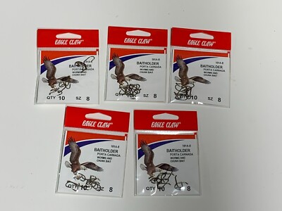 5 Packs Eagle Claw Baitholder Size 8 NEW Bulk