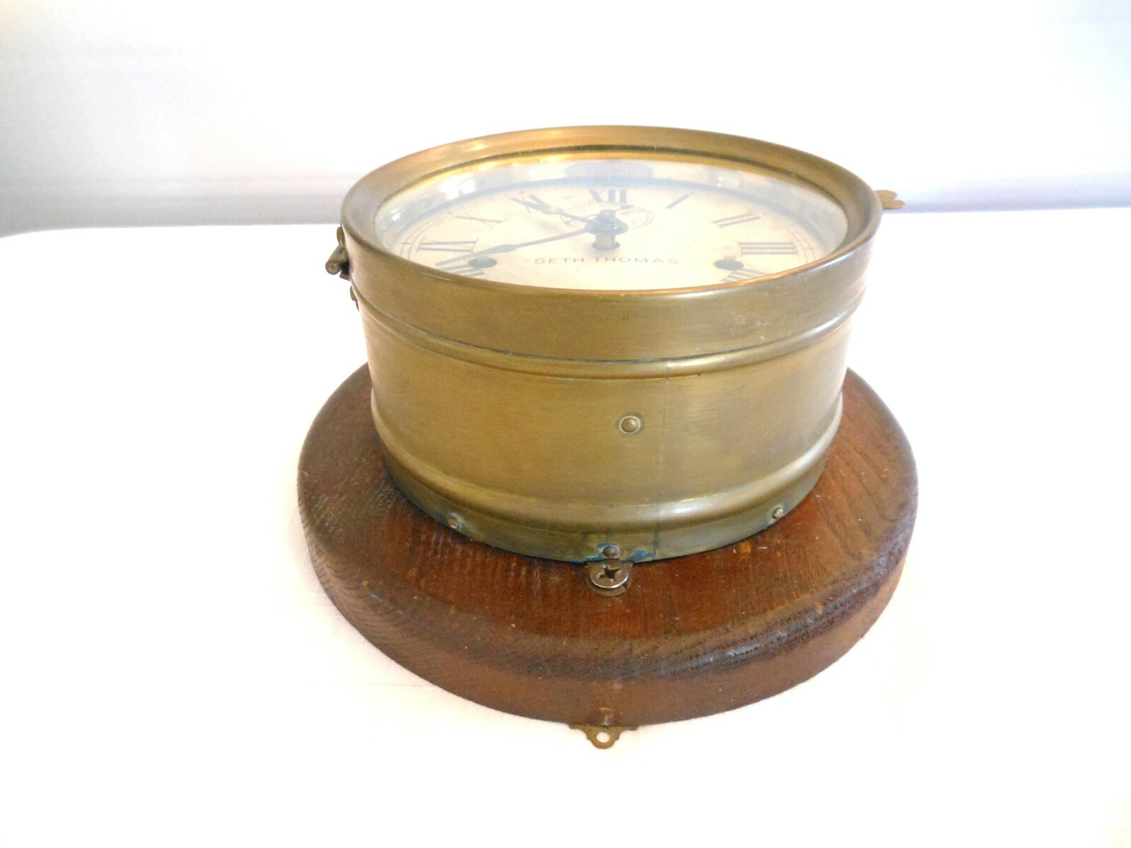 Antique Mounted Brass Maritime Ships Clock by Seth Thomas USA - Working!