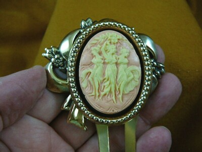 chm36-3) 3 Three muses Graces cameo brass hair pin pick stick accessory HAIRPIN
