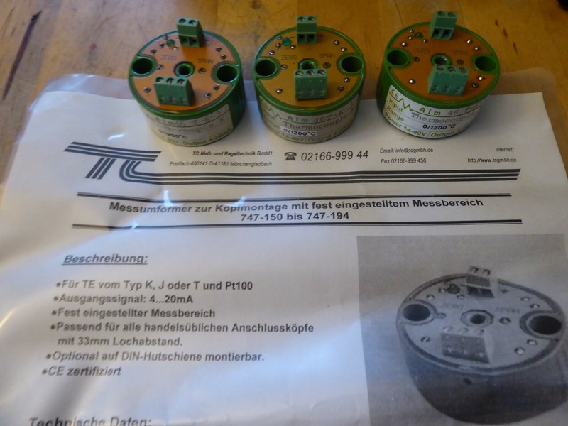 Tc Messumformer FÃ¼R Thermoelemente Zur Kopfmontage Alm46 T-K-3  0-1200Â°C