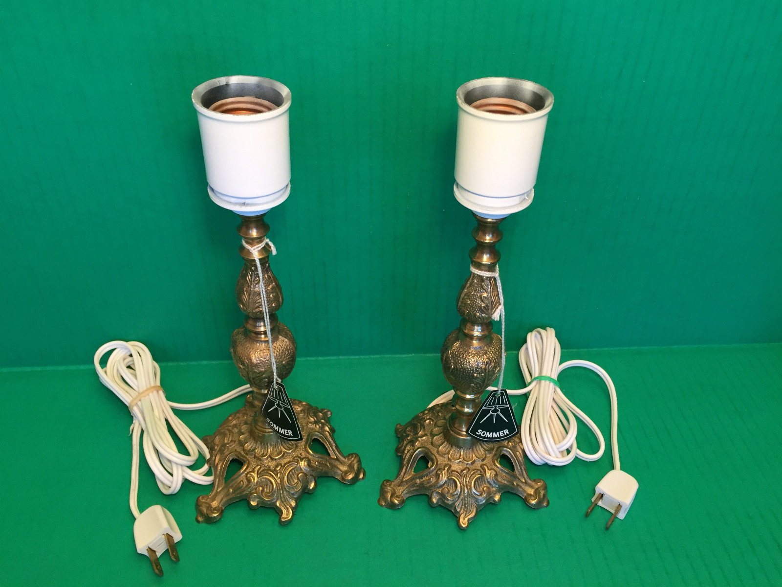 2 VINTAGE Danish CAST BRASS BRONZE Table Lamps Original Tags Unused DENMARK 10