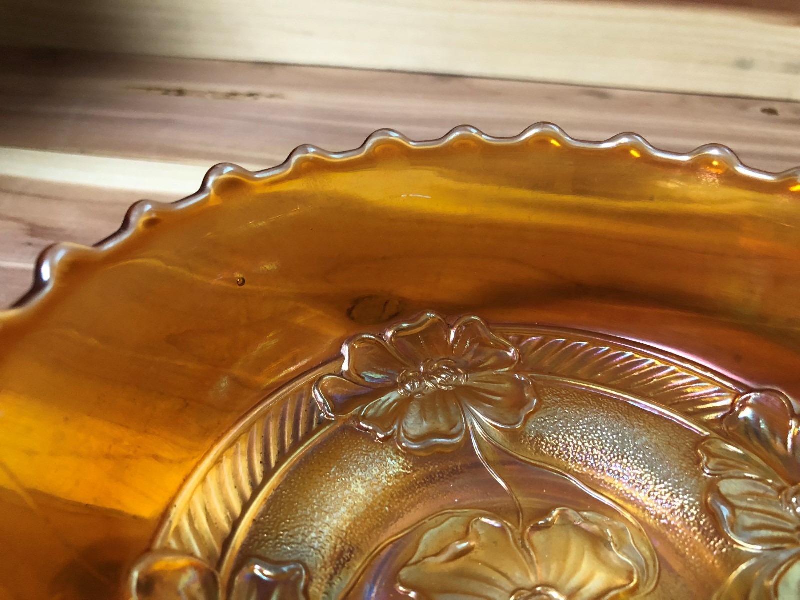 Amber Carnival Glass dish  pre-owned