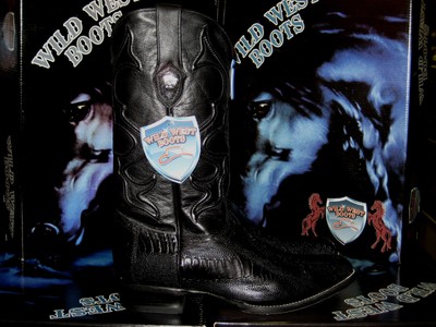 Pre-owned Wild West Boots Wild West Black Genuine Ostrich Leg Western Cowboy Boot J-toe (ee+) 2990505