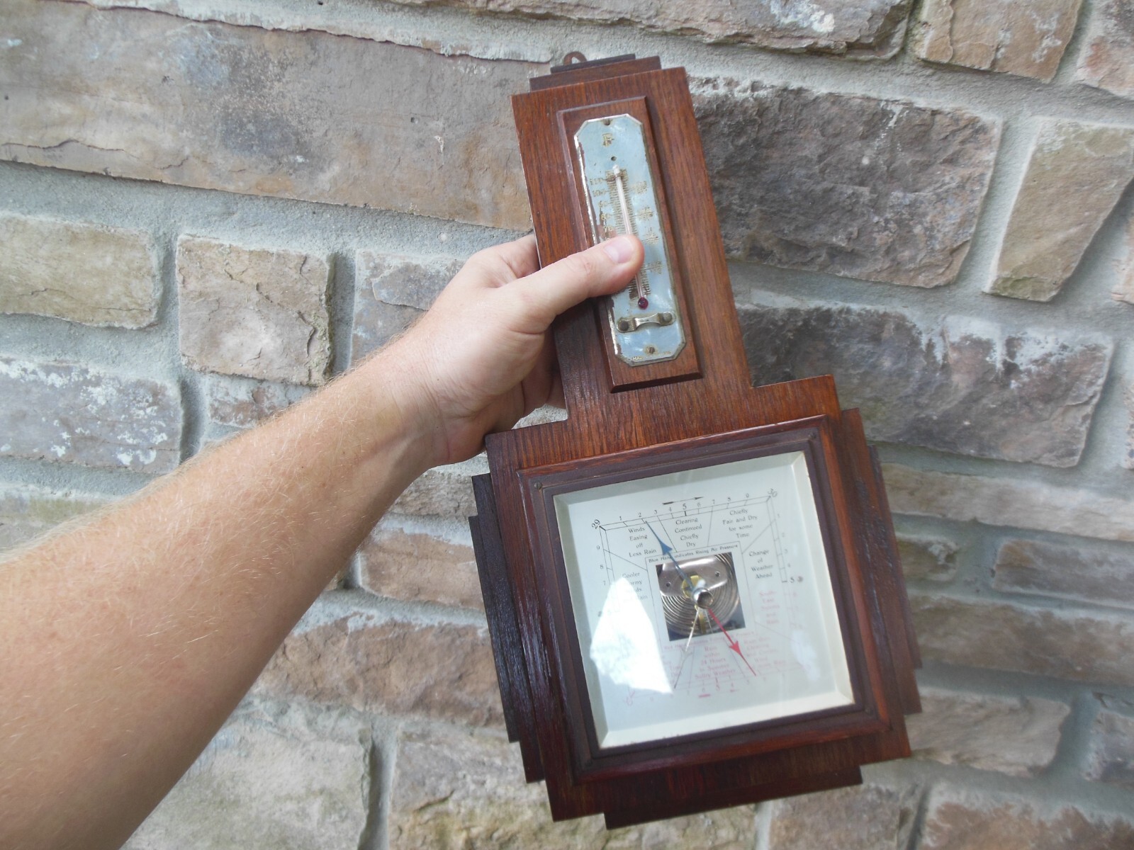 Antique English Made in England Aneroid Wood Cased Barometer Mission Style
