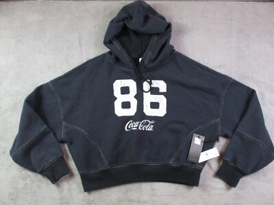 PacSun Coca Cola 86 Cropped Hoodie Women's Medium Black Pullover Sweatshirt Coke