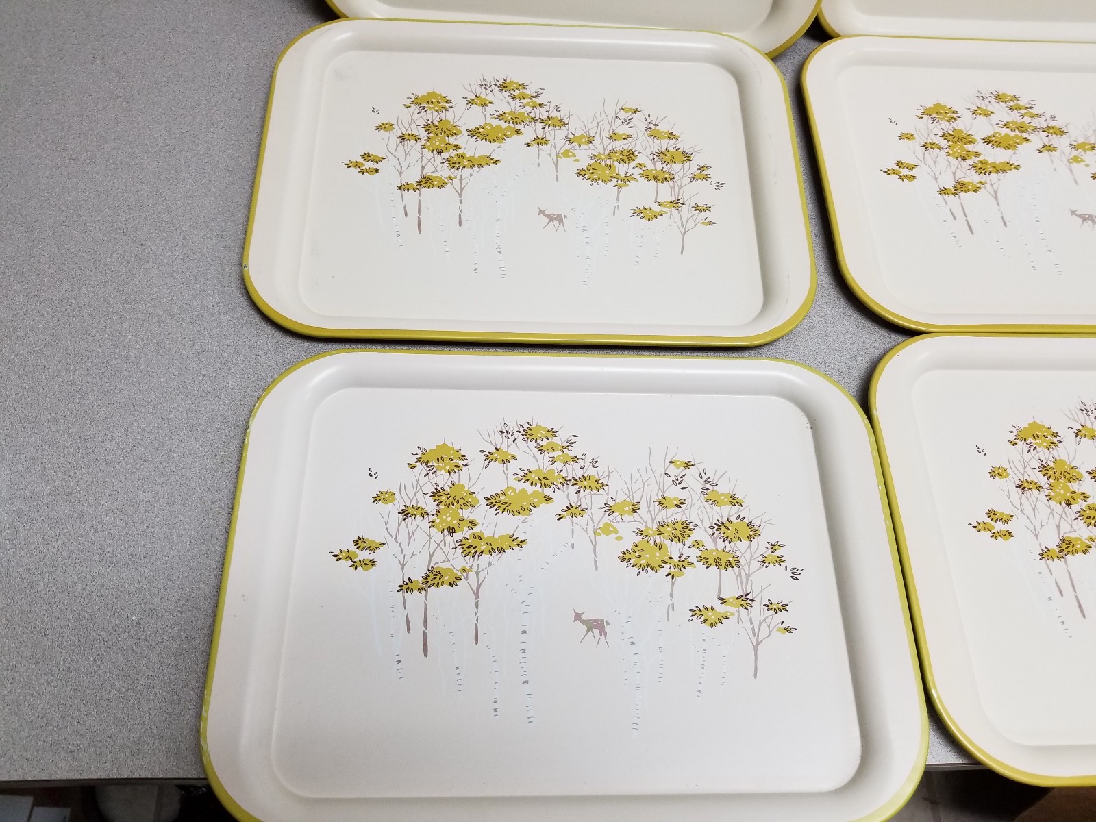 6 Vintage Metal Lap TV Trays with Trees & Deer+