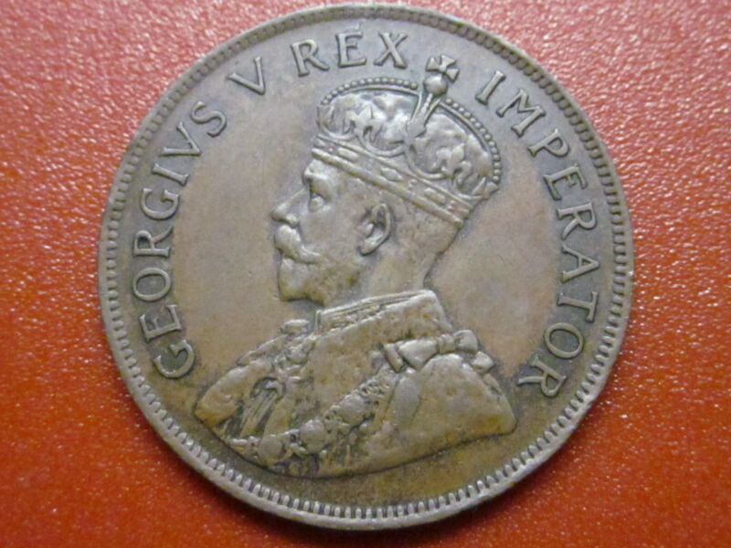 SOUTH AFRICA 1 PENNY 1924 GEORGE V  "SCARCE" 8 PEARLS" TOP GRADE (VEC)