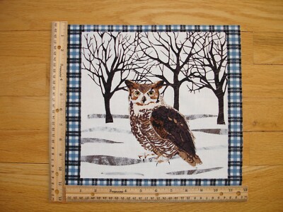 Owl Trees Winter Woodland   Cotton Quilt Fabric Block 9 3/4'' x 9 3/4''