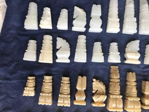 Vintage Heavy Chess Set Marble Carved 64 Piece Lot