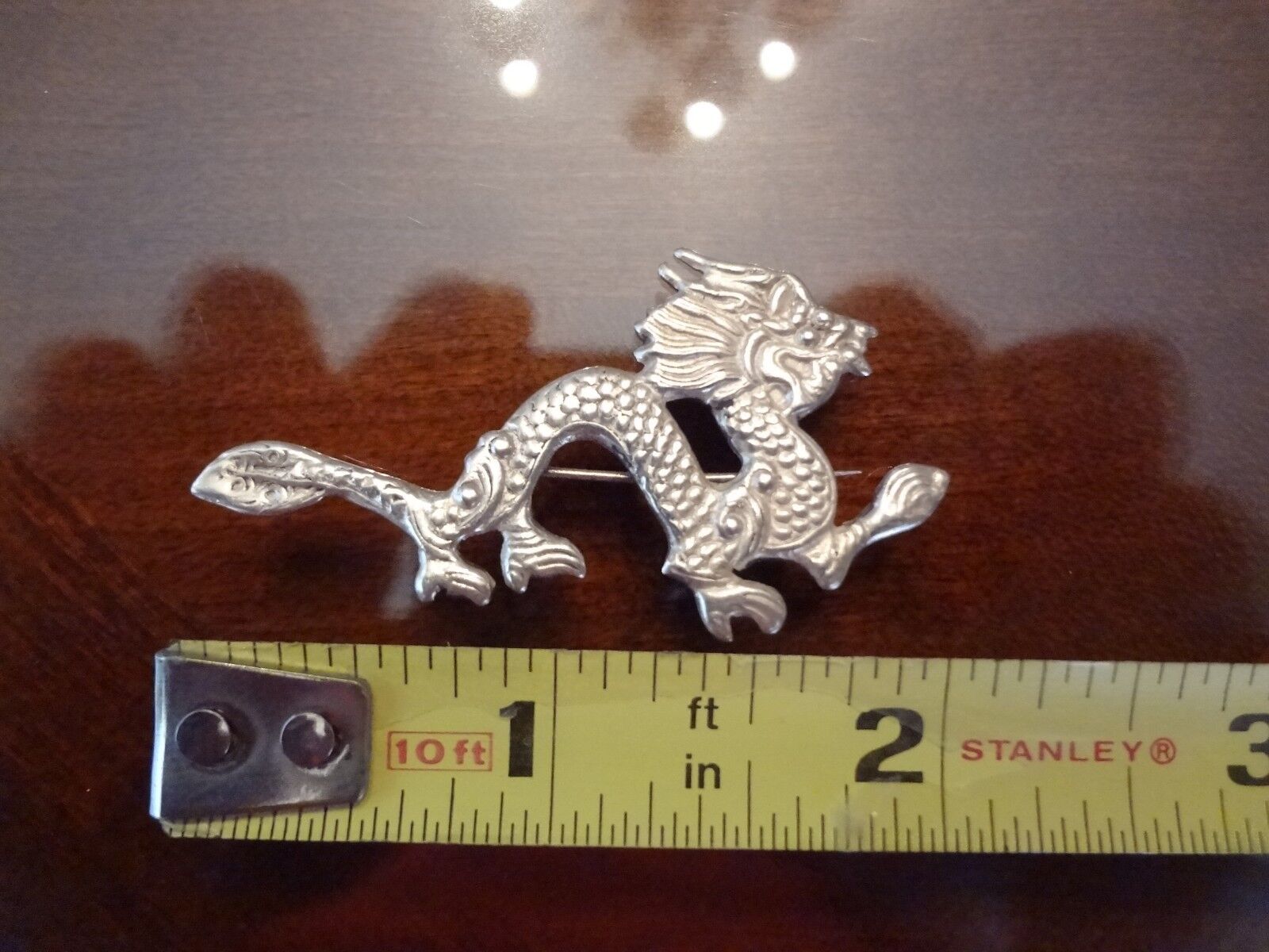 VINTAGE STERLING SILVER DRAGON PIN-925-NICE DETAIL