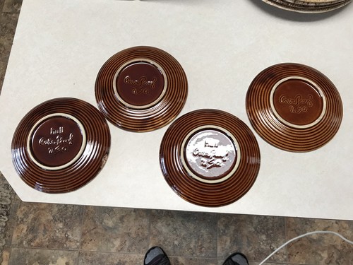 4 BROWN DRIP HULL POTTERY 6.5