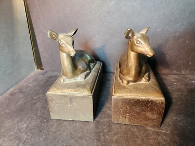 Bronze Deer Bookends Very Heavy Pair Vintage RARE FIND