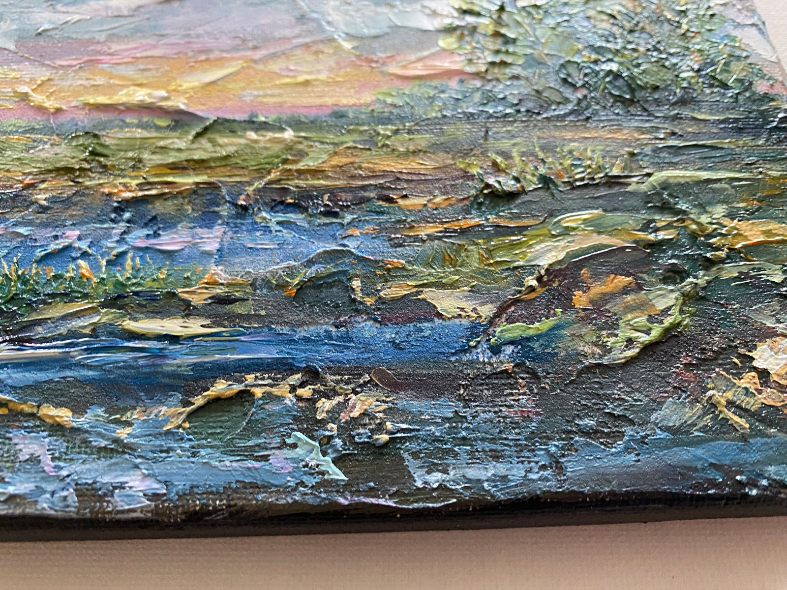 ORIGINAL OIL Painting " LANDSCAPE SUNSET " impasto 10"x 8" by Olga Diduh.