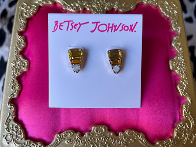 Betsey Johnson Just Treats Small Candy Corn Crystal Gold Stud Earrings RARE