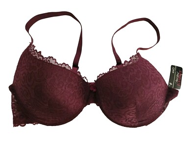 NWT New York Elegance Burgandy Lace Bra Size 44D Full Coverage Foam Padded 