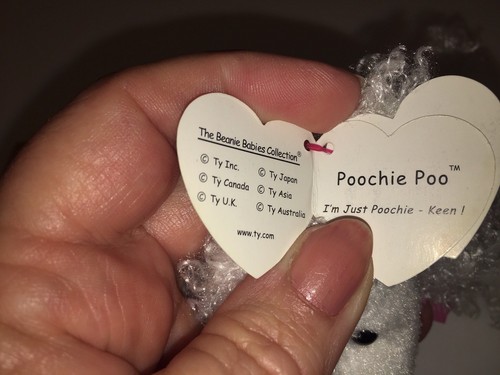 Poochie Poo 2010 White Poodle TY Beanie Baby 5in Keyclip Backpack, Metal Clip